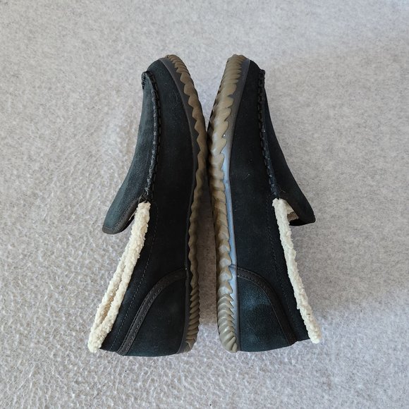 EUC Sorel Dude Moccasin Slipper Slip-On Black Suede Leather Wool Fleece Lining main image 8